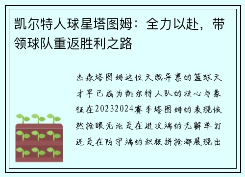 凯尔特人球星塔图姆：全力以赴，带领球队重返胜利之路